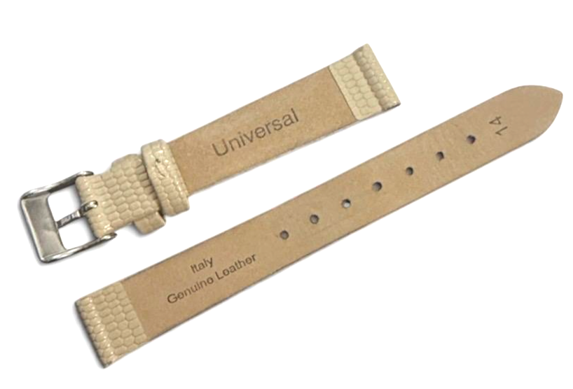 (Set of 6) Watch Band Genuine Leather Lizard Grain BIEGE Flat 12/14mm