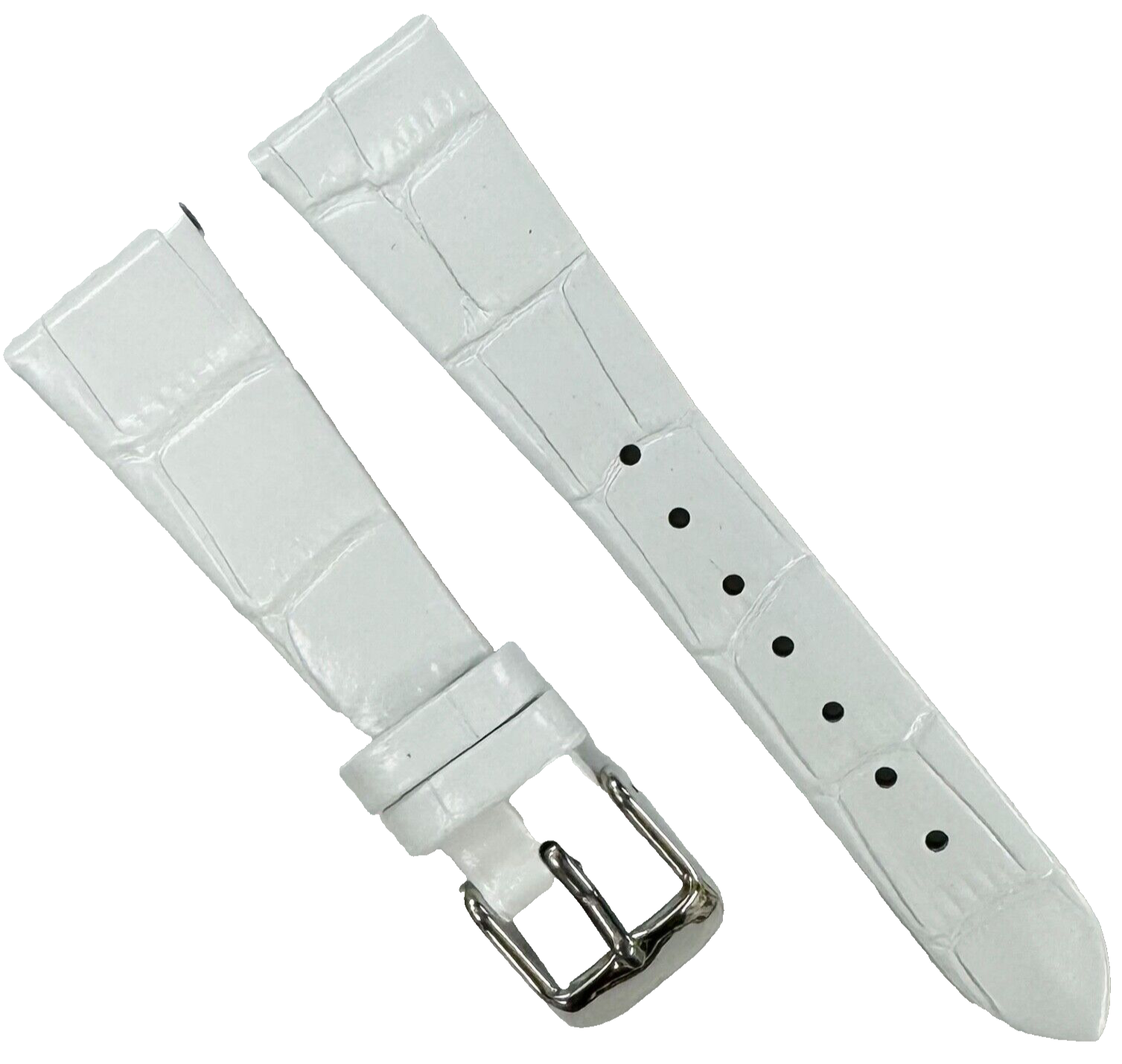 New Watch Band White Genuine Leather Alligator Grain (Flat, Short) 18x16MM