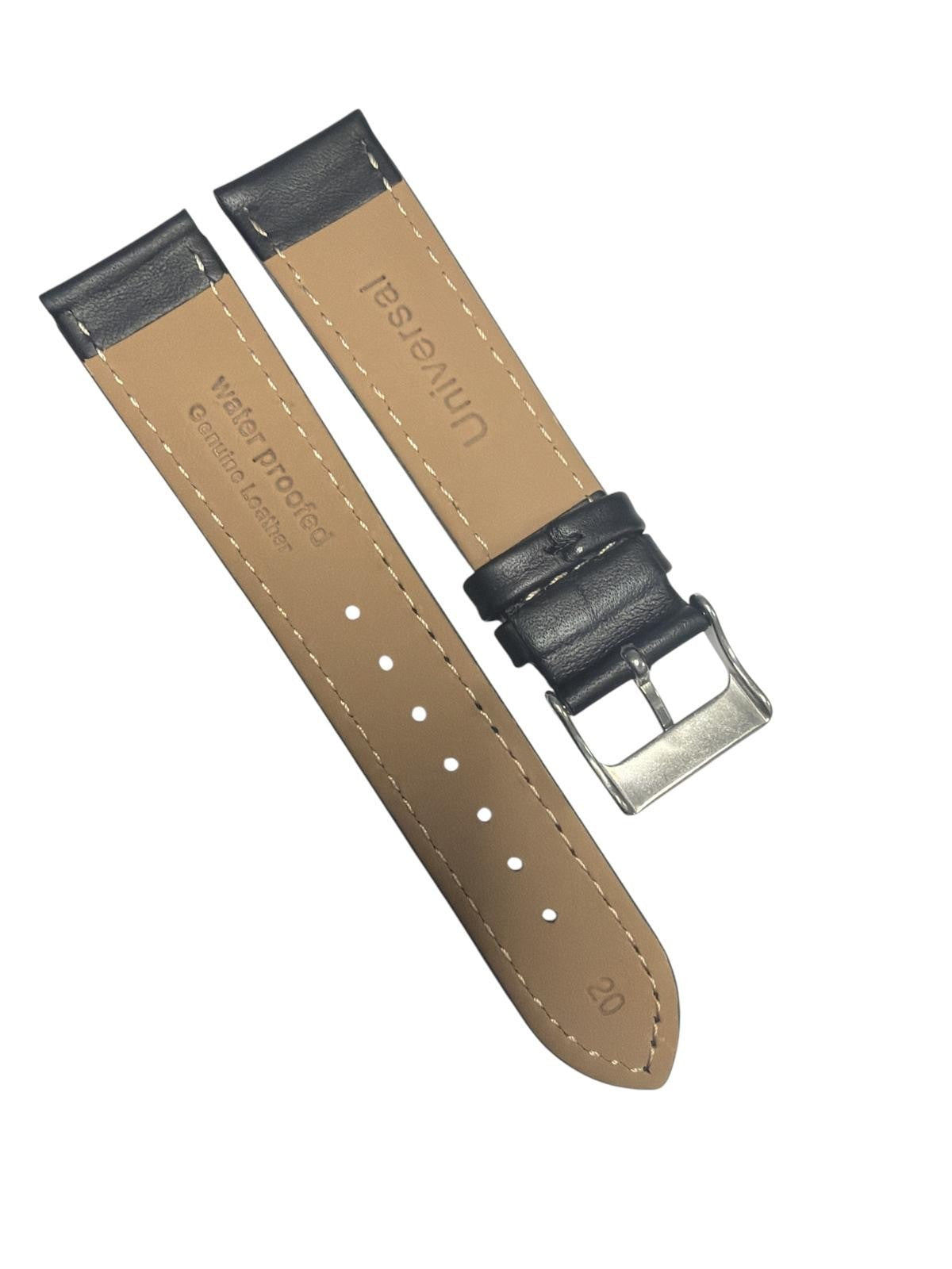 Genuine Leather Black Straight Watch Band Sizes: 14,16,18,20,22mm
