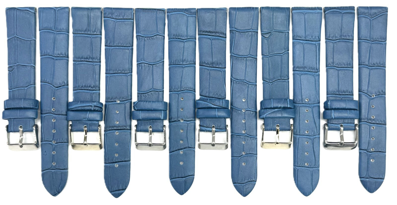 12 MM Genuine Leather, Blue Alligator Grain, Flat Watch Band with Unstitched