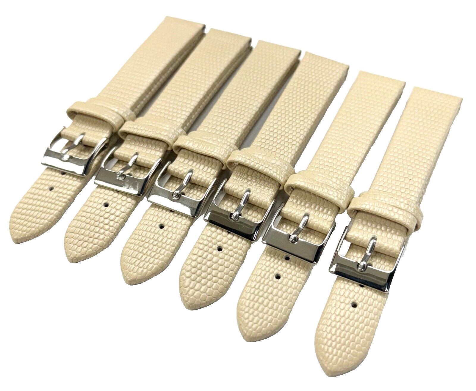 Watch Band Genuine Leather Beige Lizard Grain Flat 20x16MM (lot of 6 bands)