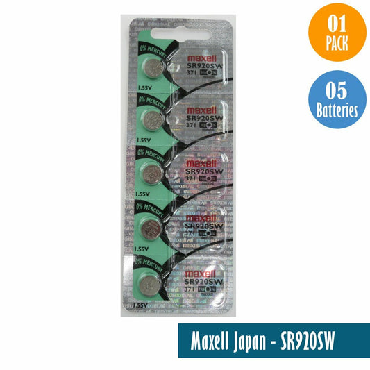 Maxell 371 Watch Cell Batteries SR/SW920 Silver Oxide New Sealed (Pack 5)