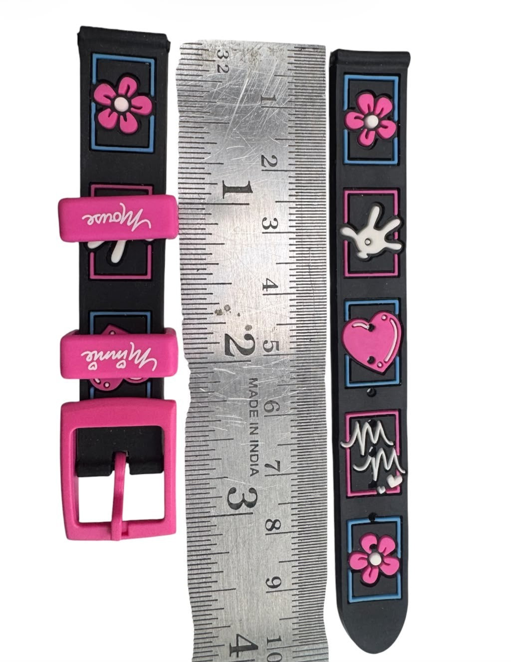 13MM RUBBER WATCH BAND BLACK & PINK COLOR MINNIE DESIGN