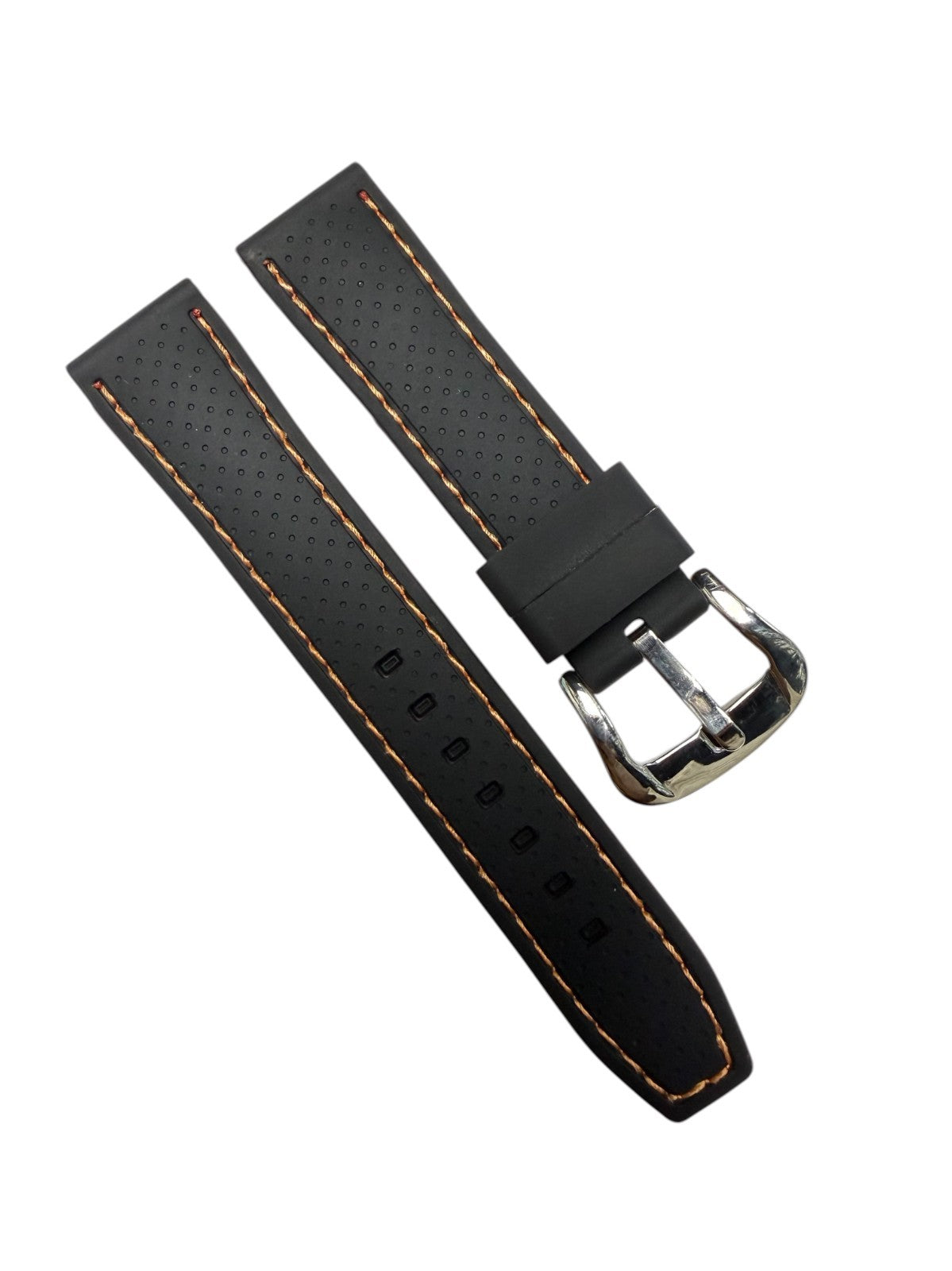 High-Quality Silicone Flat Stitched Watch Band – Orange & Black