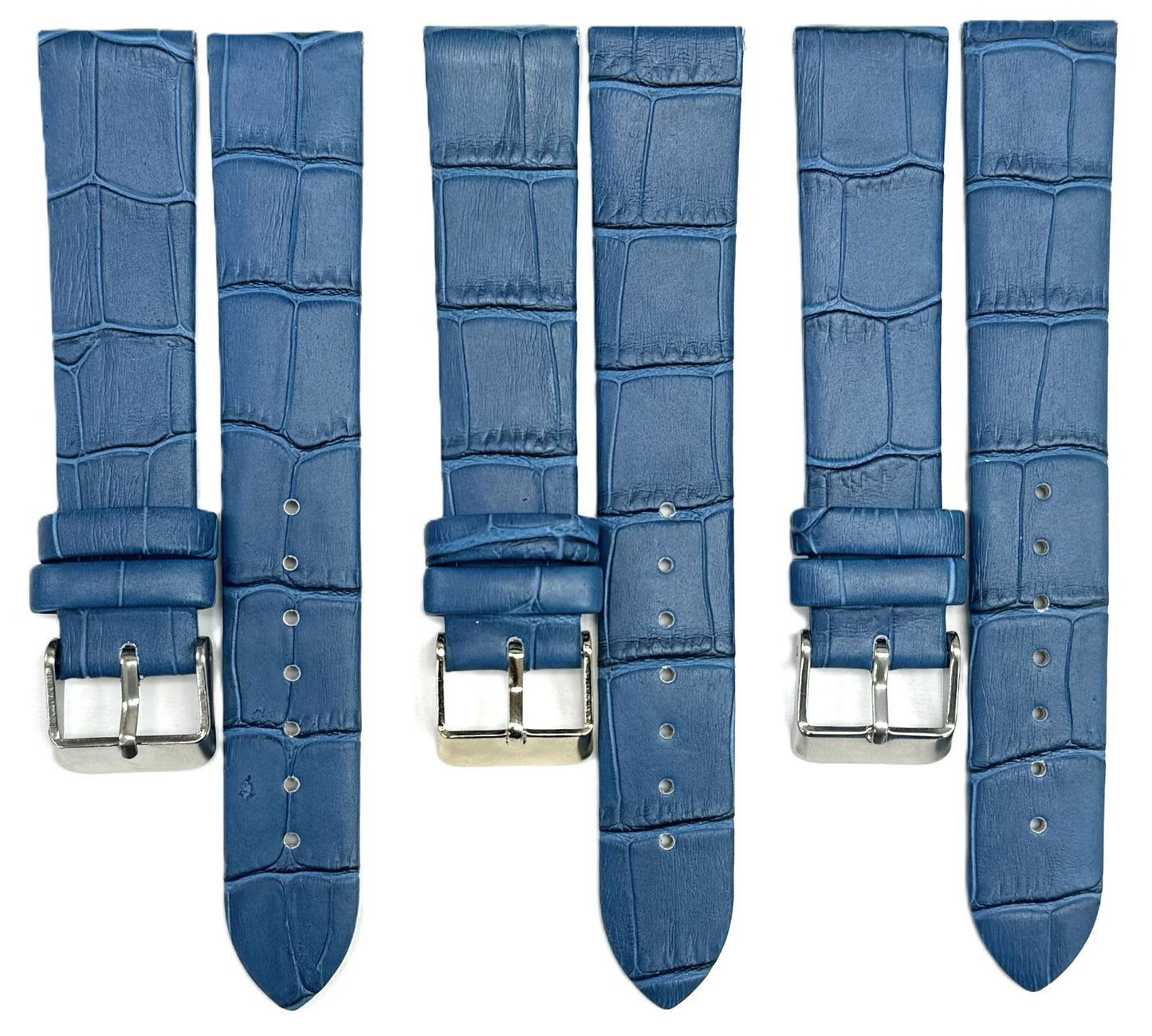 12 MM Genuine Leather, Blue Alligator Grain, Flat Watch Band with Unstitched