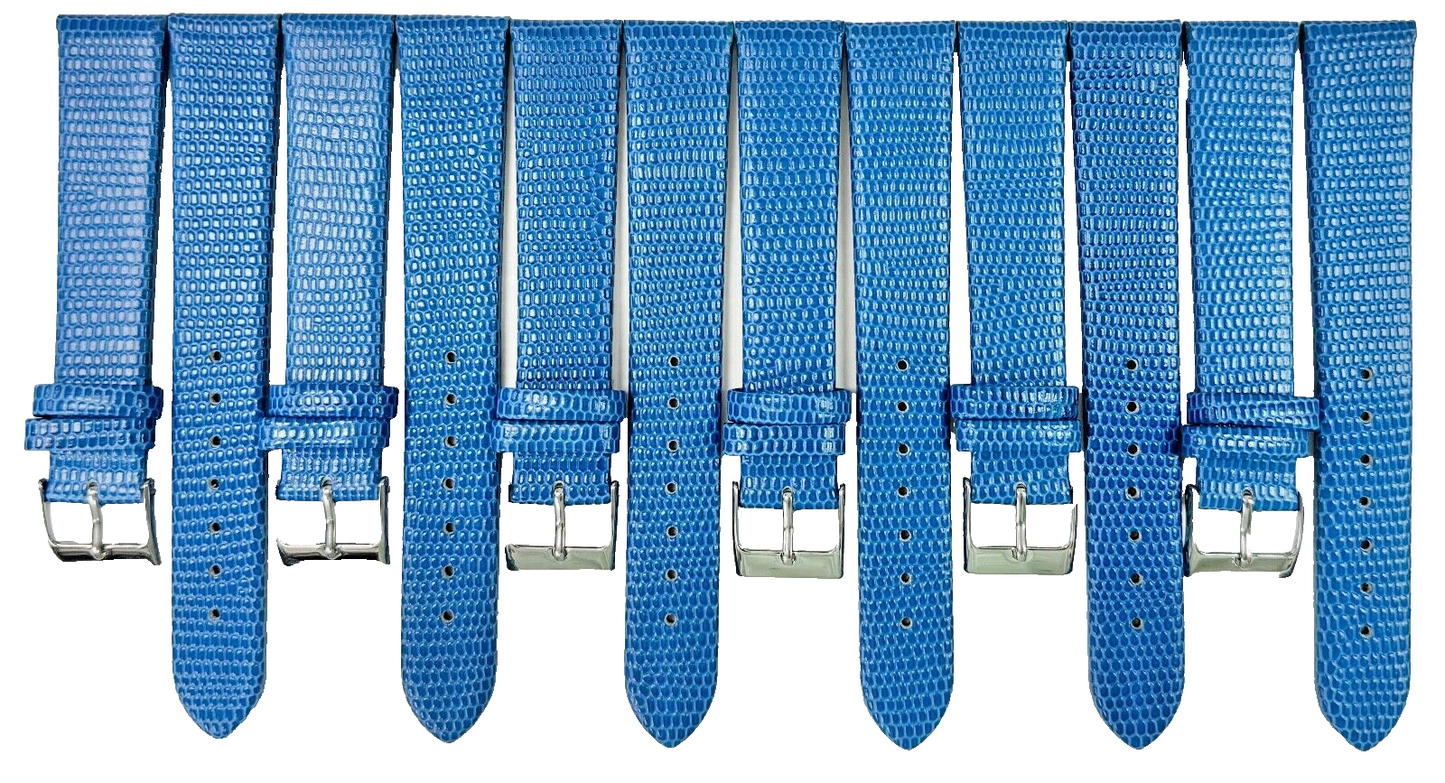 Watch Band Genuine Leather BLUE  Lizard Grain Flat 20MM (Lot of 6 bands)