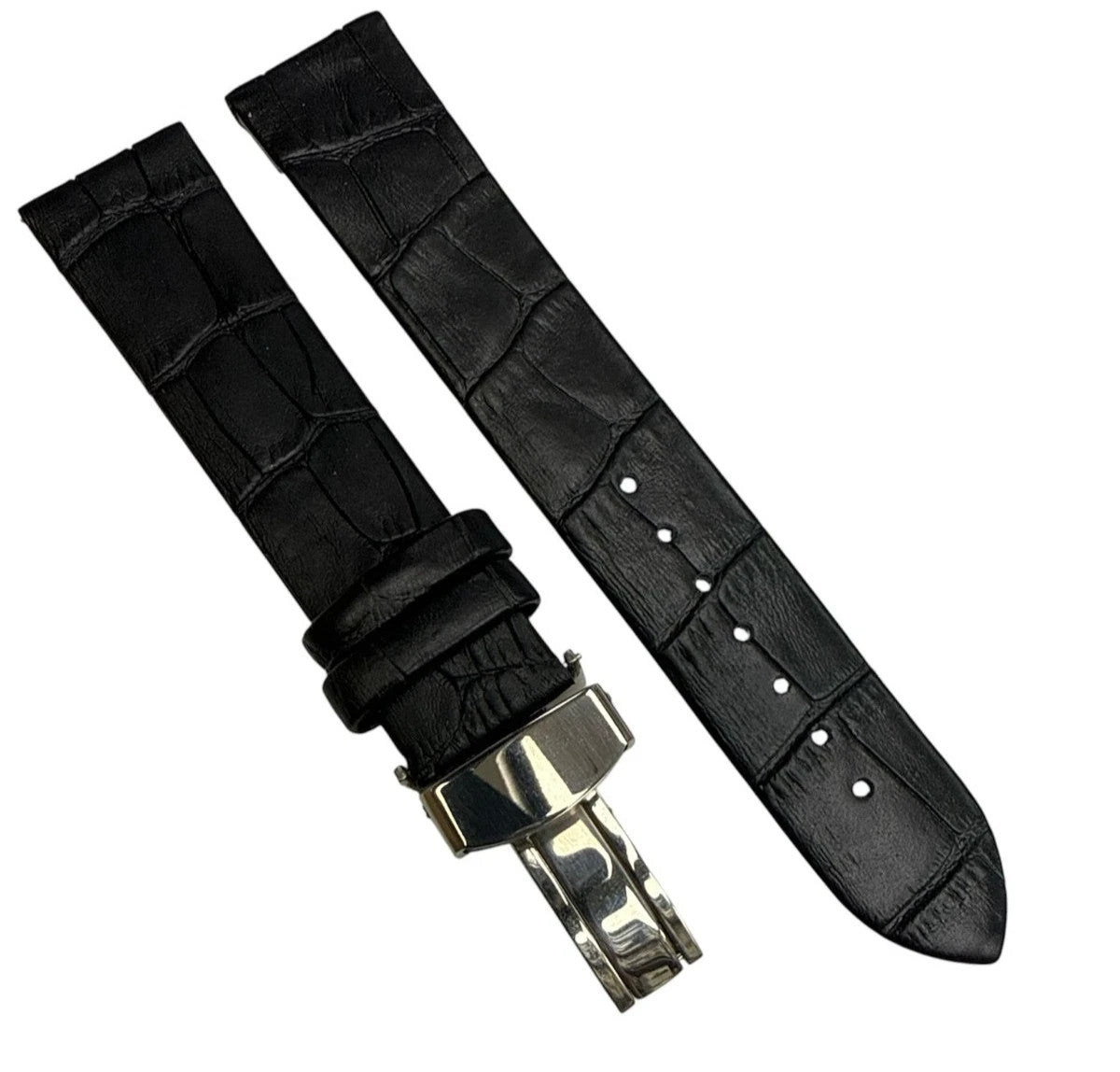 16MM 18MM 20MM 22MM 24MM BLACK WATCH BAND Alligator Grain Deployment Clasp
