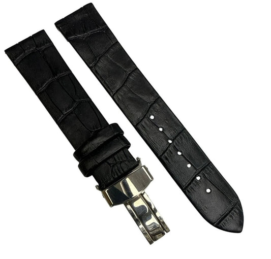16MM 18MM 20MM 22MM 24MM BLACK WATCH BAND Alligator Grain Deployment Clasp