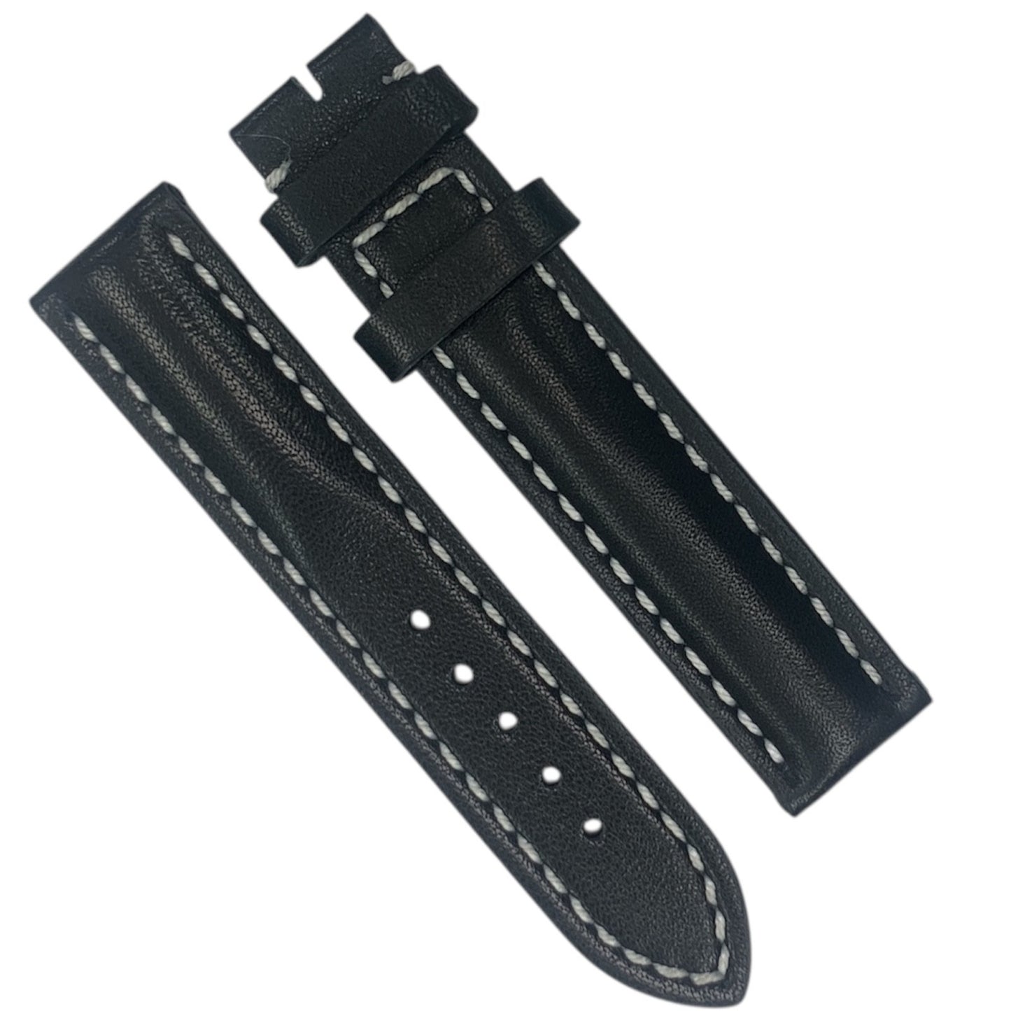 Leather Watch Band Strap Black/Navy with White Stitch 18/ 20mm Compatible BRT