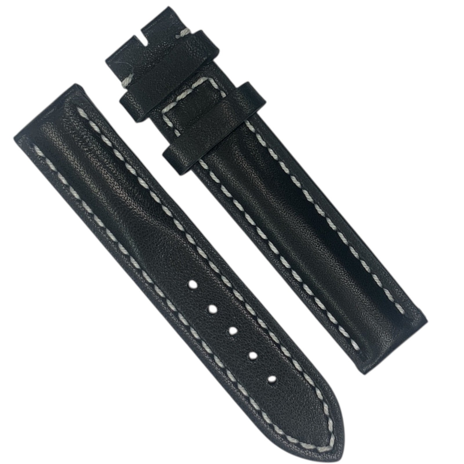 Leather Watch Band Strap Black/Navy with White Stitch 18/ 20mm Compatible BRT