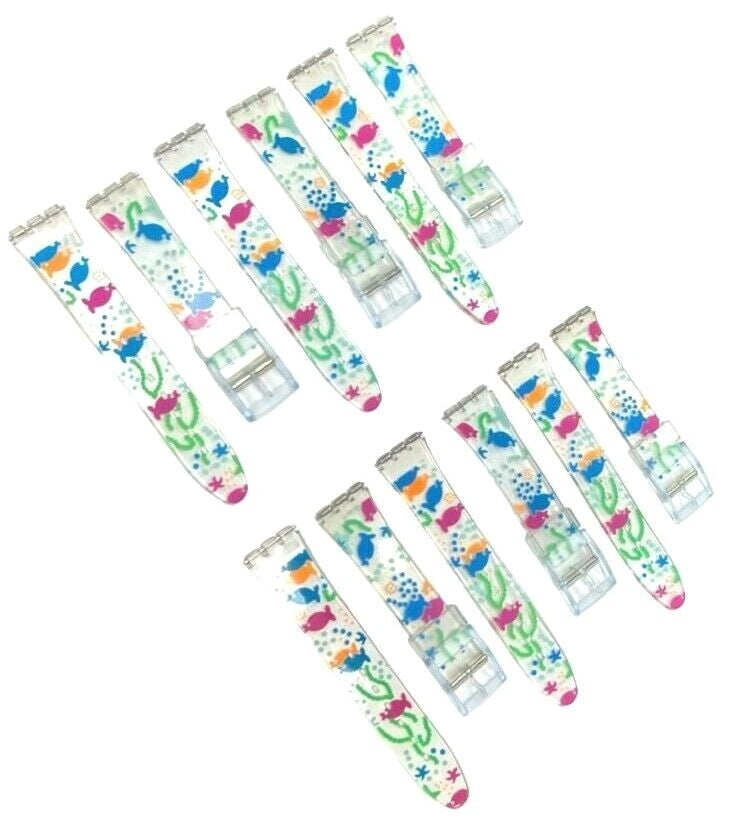 Plastic PVC Watch Band Transparent Art Design Swatch Replacement with Pins 17mm