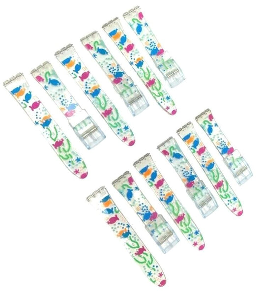Plastic PVC Watch Band Transparent Art Design Swatch Replacement with Pins 17mm