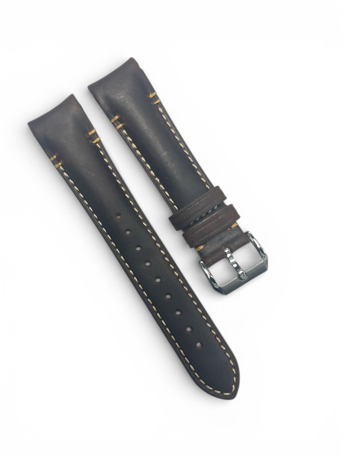 Genuine Calf Leather Brown Curved Watch Band Strap 20MM * 18MM