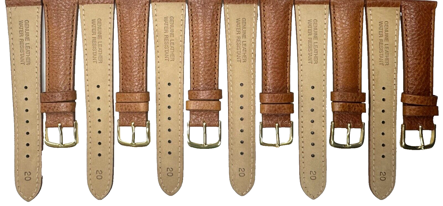 20MM Light Brown Genuine Leather Watch Band, Lot of 6 Bands