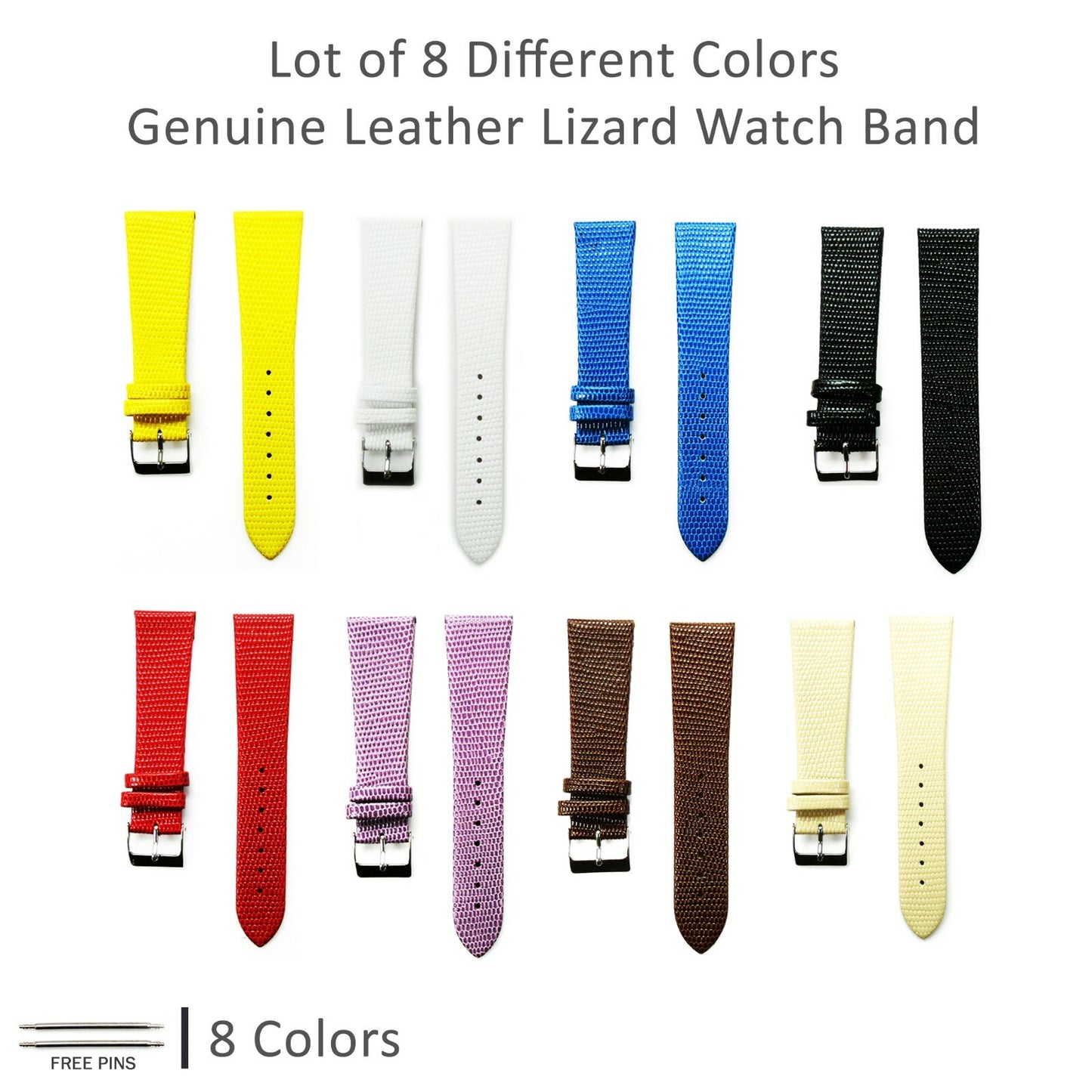  Lot of 6Pcs.Watch Bands Genuine Leather Lizard Grain Flat 12MM to 24MM 8 Colors