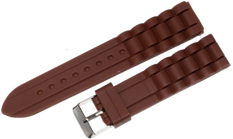 Watch Band Brown color Silicone (Heavy)24mm Silver Buckle with free spring Bars