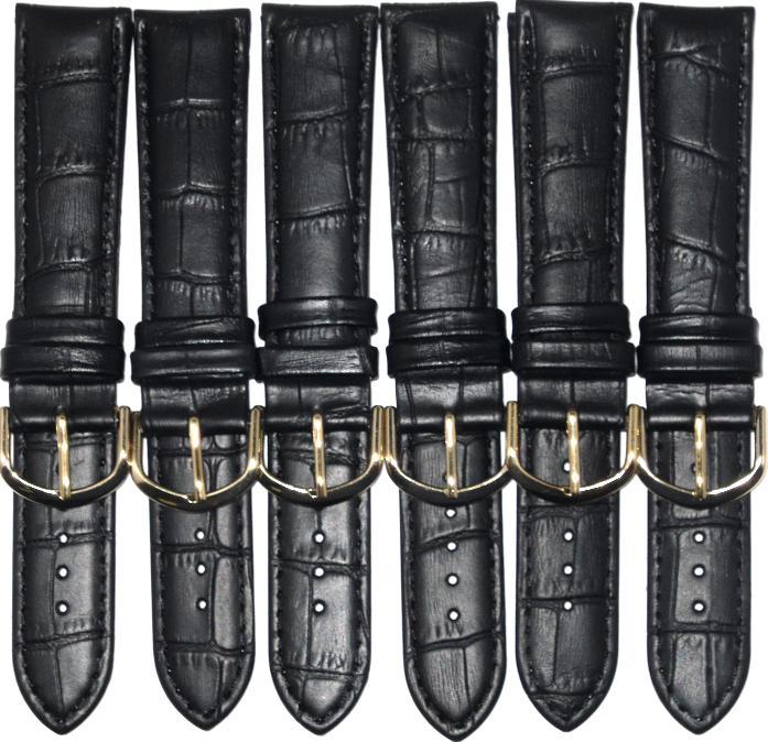 30 MM Genuine leather alligator grains black watch band Lot of 6 Watch Bands 