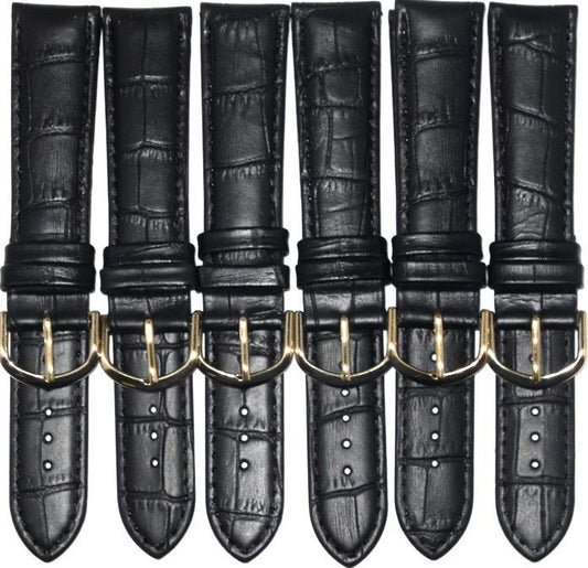 30 MM Genuine leather alligator grains black watch band Lot of 6 Watch Bands 