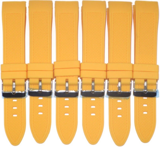 22MM Curve Yellow Silicone Watch Band Replacement fit Tag Heuer, Lot of 6 Bands