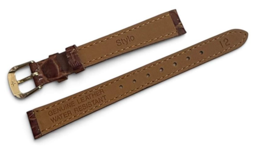 (set of 3) BROWN 8/10/12MM FLAT LEATHER STRAP BAND FOR WATCH gold Buckle