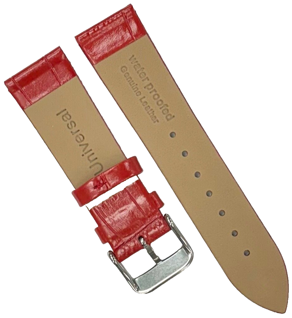 New Watch Band Red Genuine Leather Alligator Grain (Flat, Short) 18x16MM