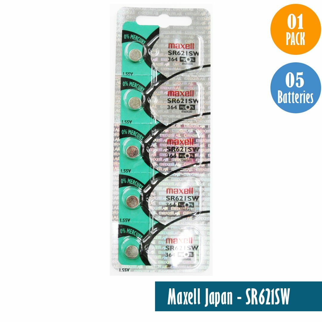 Maxell 364 Watch Cell Batteries SR621SW SILVER-OXIDE (Pack of 100)