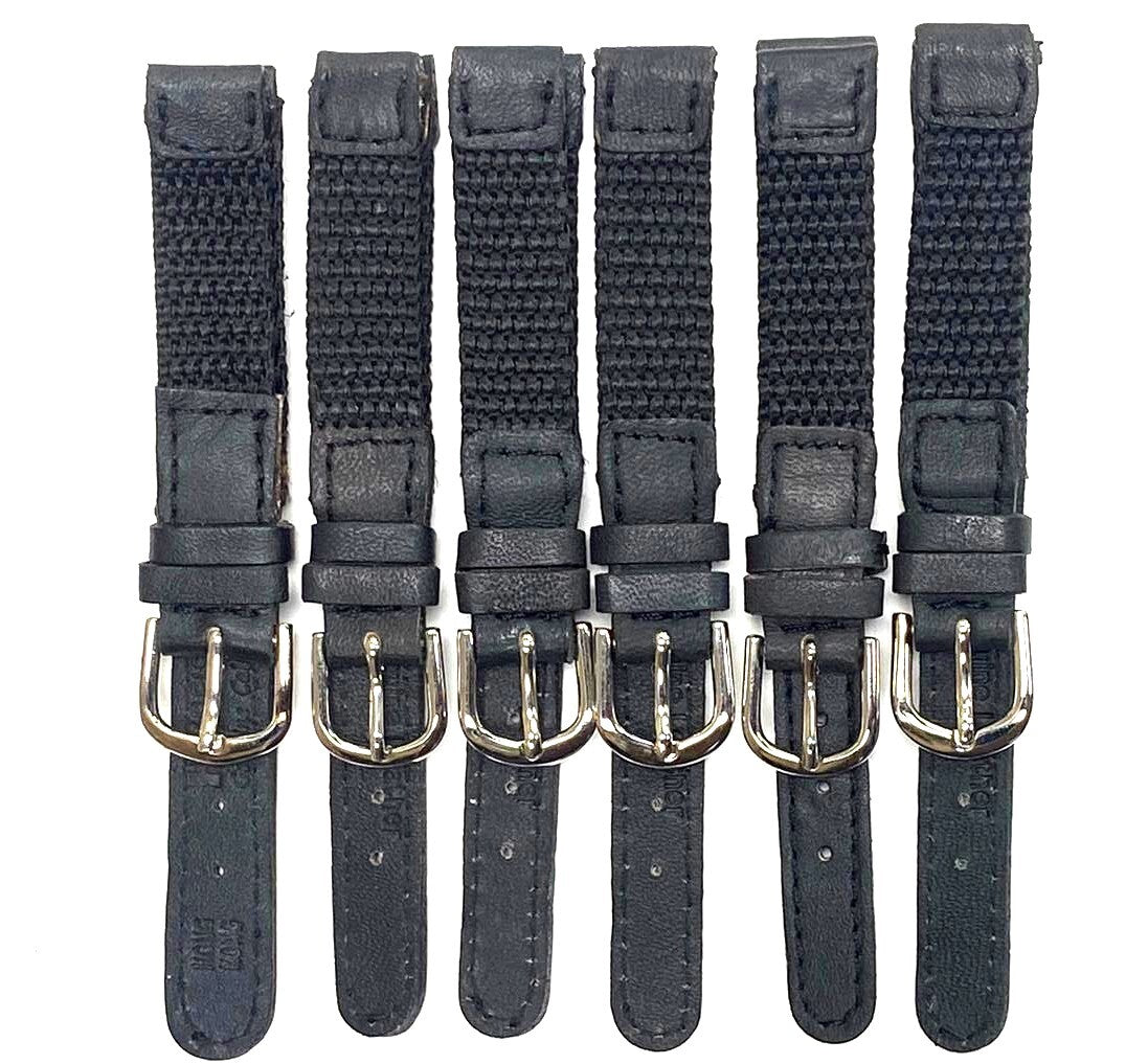 Lot of 6Pcs Watch Bands Black Leather & Fabric Fits Swiss Army ladies Watches