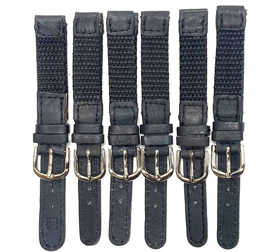 Lot of 6Pcs Watch Bands Black Leather & Fabric Fits Swiss Army ladies Watches