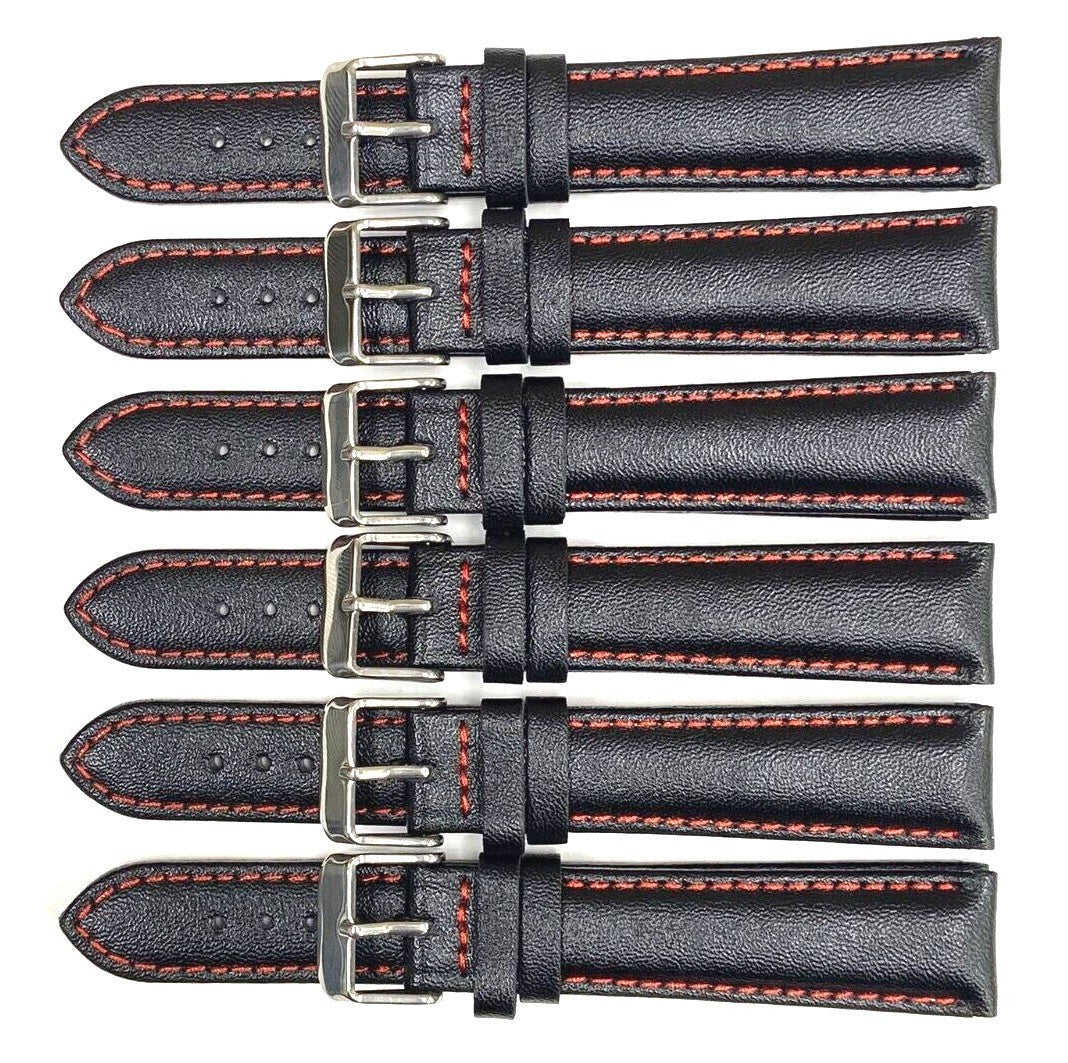 Excellent Quality, Watch Bands Genuine Leather Plain PADDED, Stitches Black 19MM