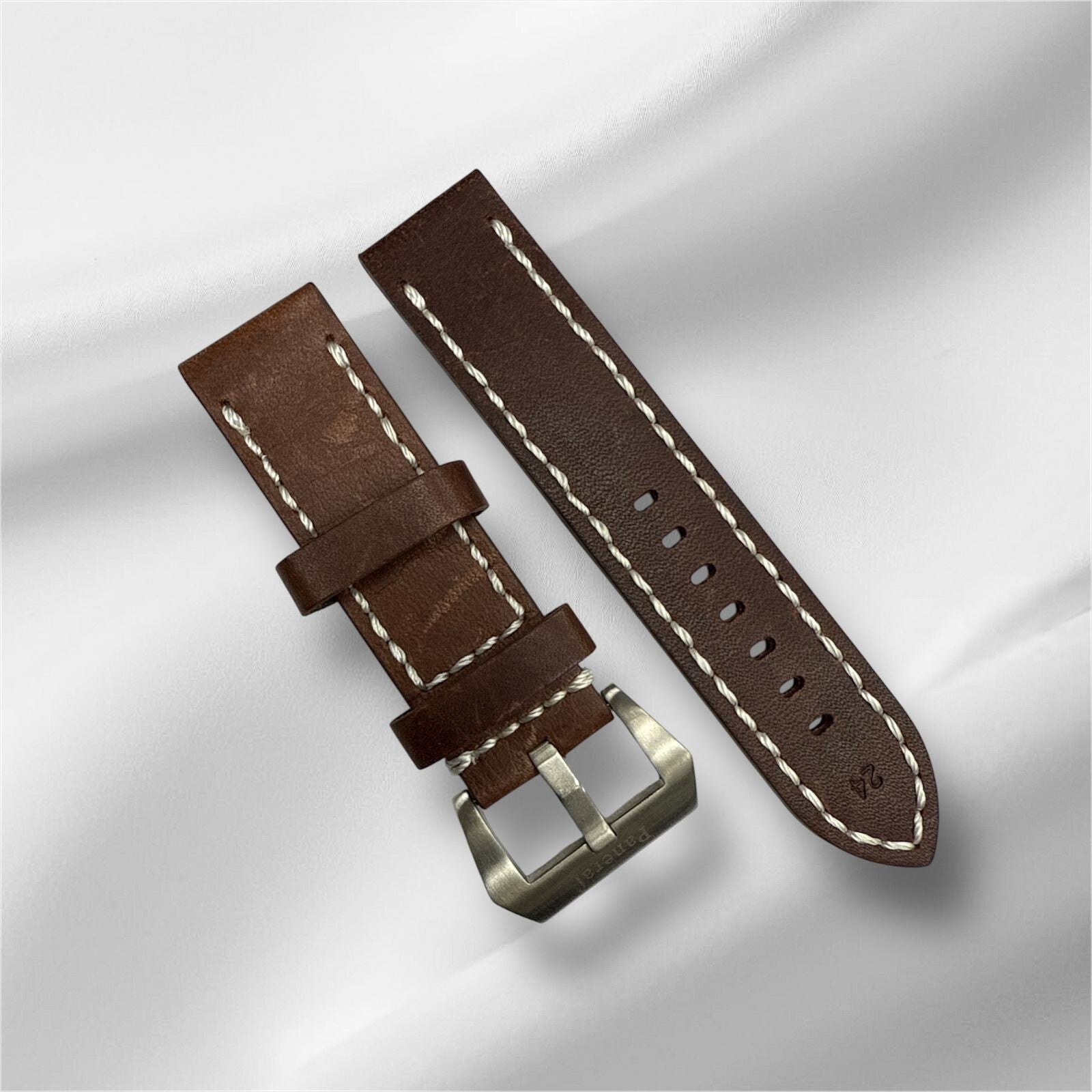 Watch Band Leather Strap Brown fits PANERAI 22mm,24mm,26mm Flat (High Quality)