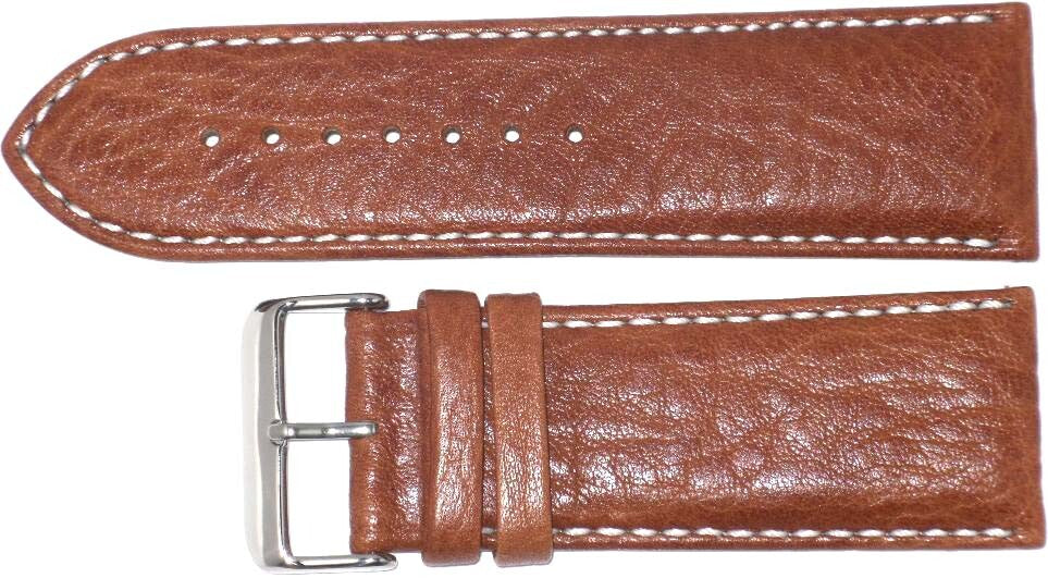 WATCH BAND L.BROWN GENUINE LEATHER 30MM PADDED,WHITE STITCHES SOFT( A1 QUALITY)