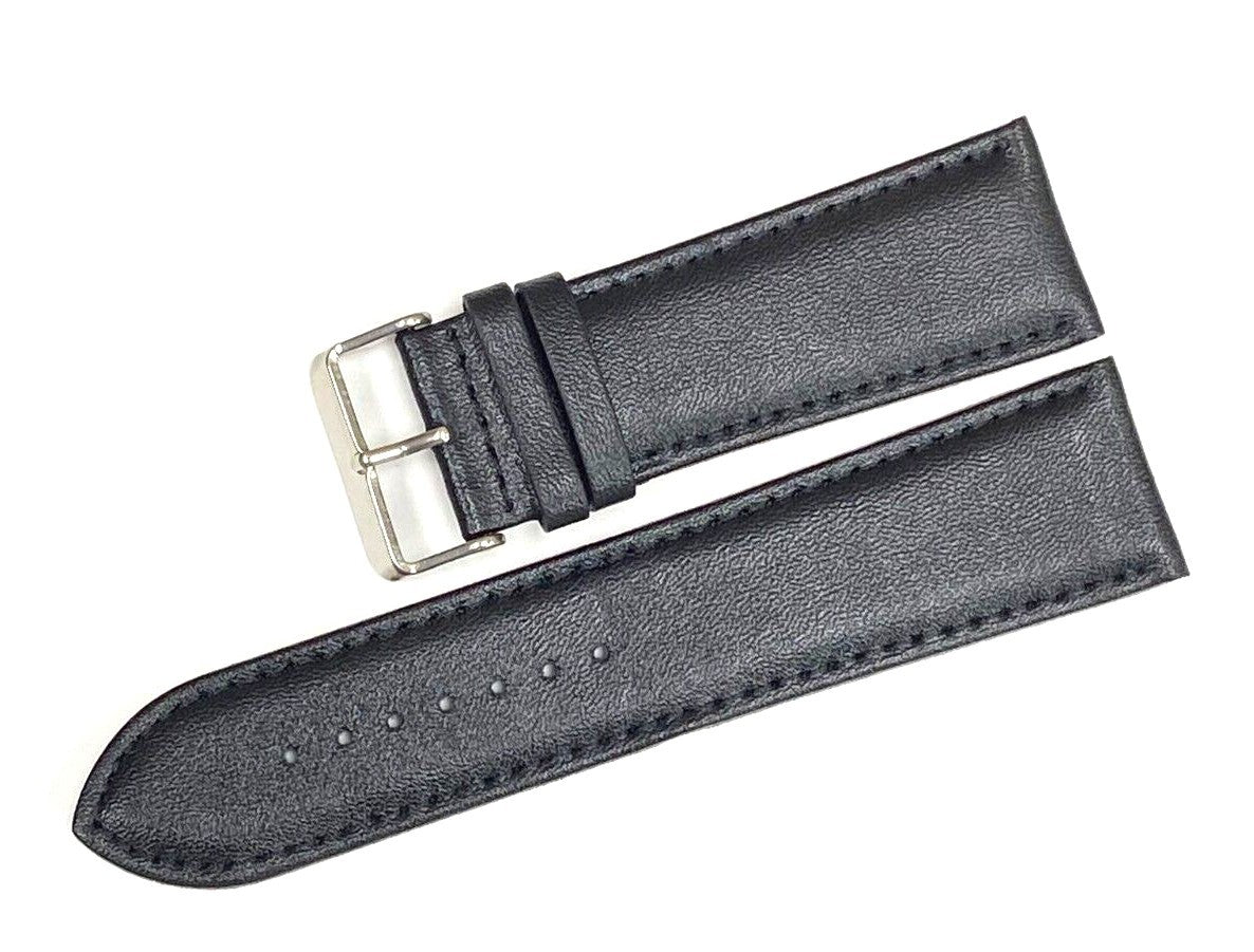 Watch Band Genuine Leather Plain PADDED With Stitches Black Color Of Size 26MM