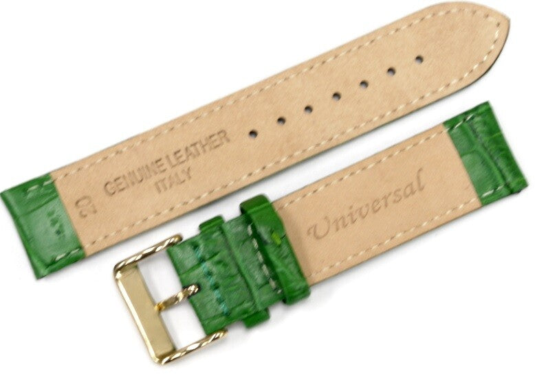 Alligator Leather Green Color Watch Band 16 MM to 22 MM Green Stitched