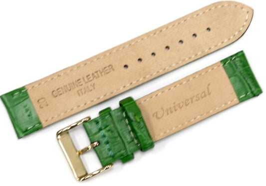 Alligator Leather Green Color Watch Band 16 MM to 22 MM Green Stitched