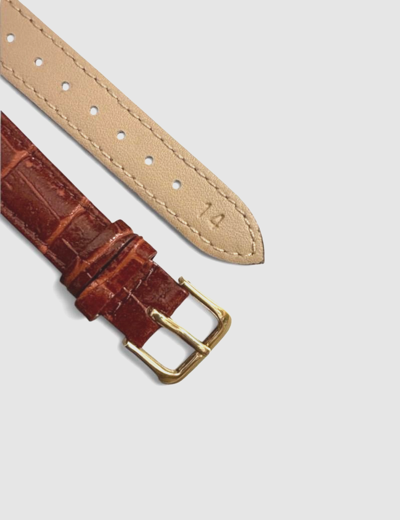 Watch Band D.RED color Genuine Leather Crocodile Grain Padded- 14mm