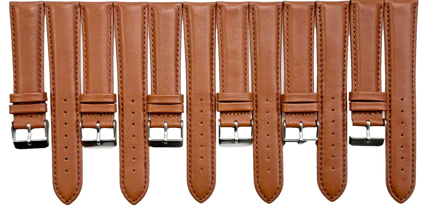 Watch Band Light Brown Genuine Leather Padded, Stitched 20MM, Lot of 6