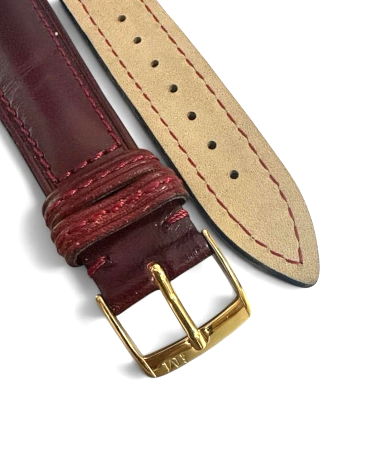 20mm BURGUNDY Genuine Leather Padded Stitched Watch Band