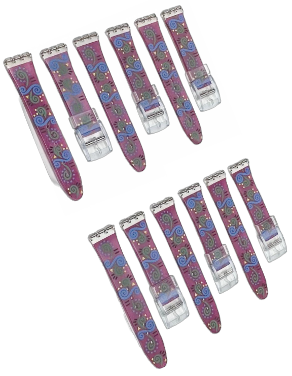 Plastic PVC Watch Band Strap Art Design Swatch Replacement Including Pins 17mm