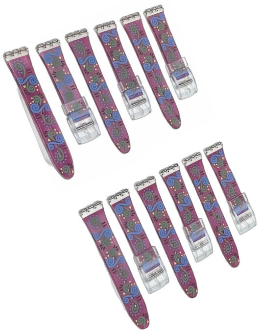 Plastic PVC Watch Band Strap Art Design Swatch Replacement Including Pins 17mm
