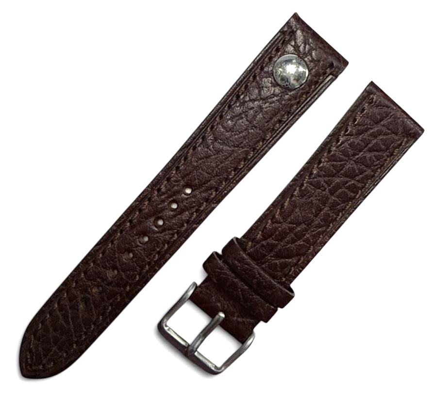 20MM Brown color with 1 SOLID Stainless button Genuine Leather watch band strap