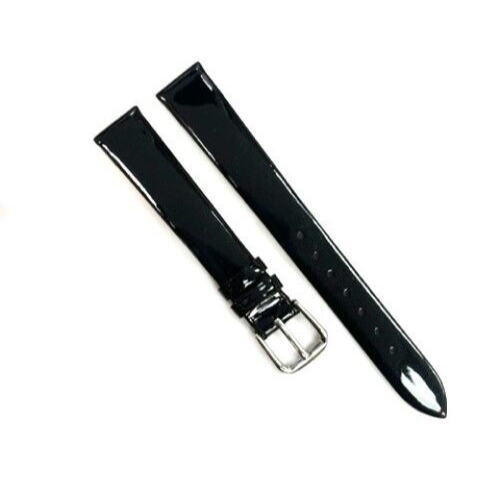 Watch Band 12MM Black Color Genuine Leather Soft Sweat Proof and Flat Shiny