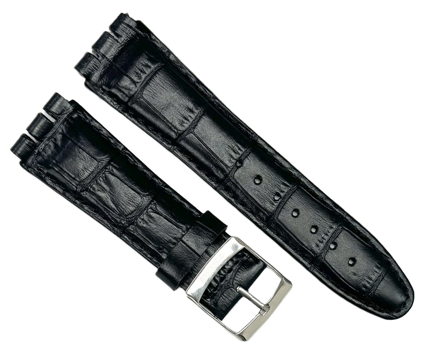 21mm Genuine Leather, Black Alligator Grain, Replacement Watch Band for Swatch
