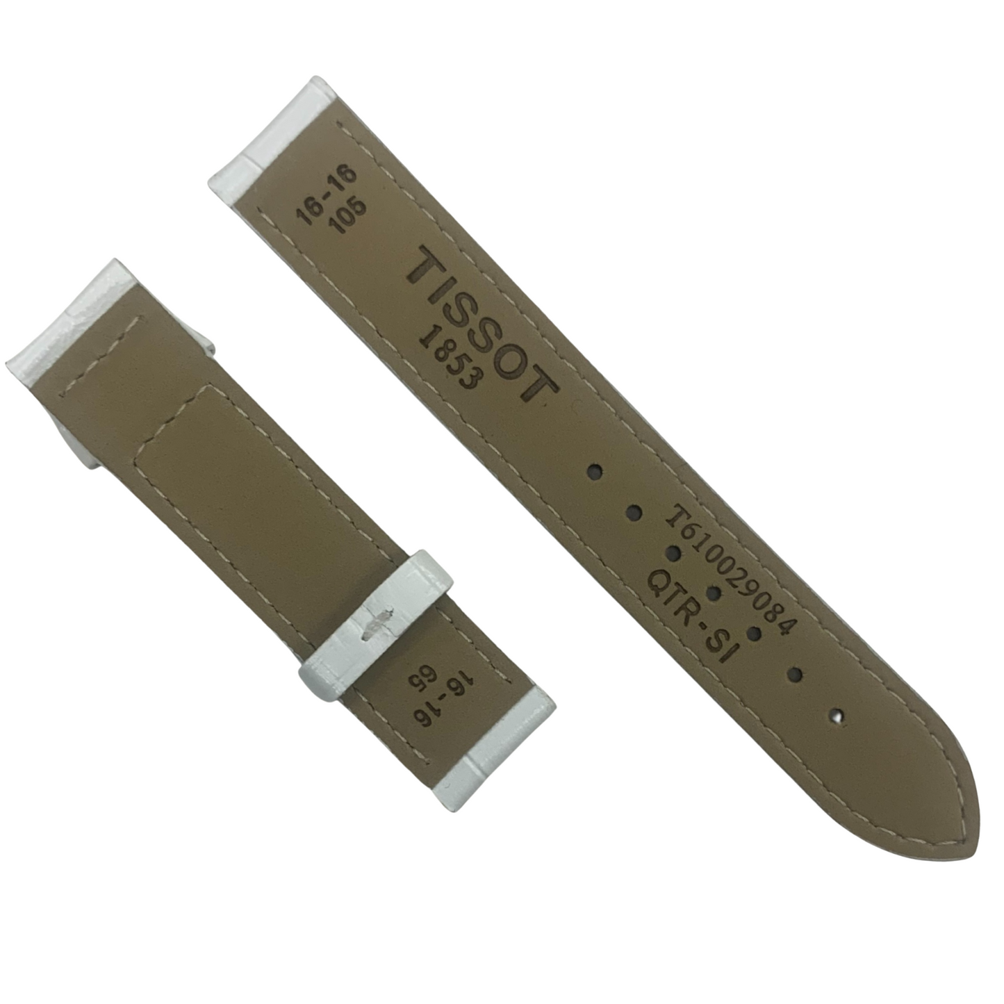 White Leather Watch Band - 16mm Lug 16mm Buckle - Compatible w Tissot T610029084