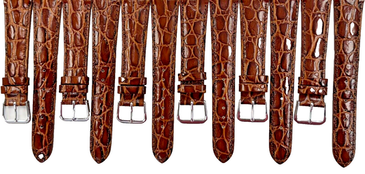 lot of 6 Watch Band D.Brown Genuine Leather Crocodile Grain Padded,Stitched 20mm