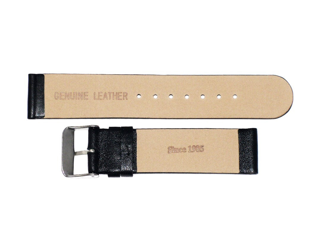 Watch Band 20MM Plain Black Genuine Leather Watch Band Flat