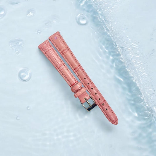 Watch Band Genuine Leather Alligator Grain PINK Padded,Stitched 12mm