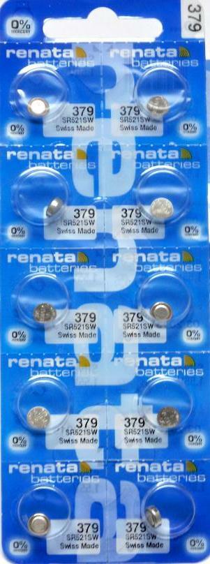 Renata 379 Watch Cell Batteries SR521SW, SWISS MADE, 0% MERCURY (Pack 100)