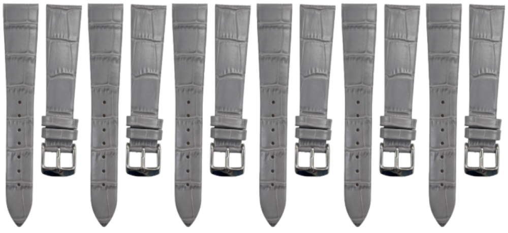 Lot of 6PCS Dark Gray Leather Flat Unstitched Alligator Grain Watch Band 18MM