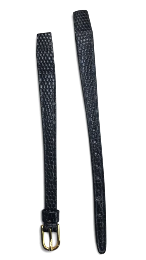 HIRSCH Genuine Lizard 9 mm Black Watch Band-Open End