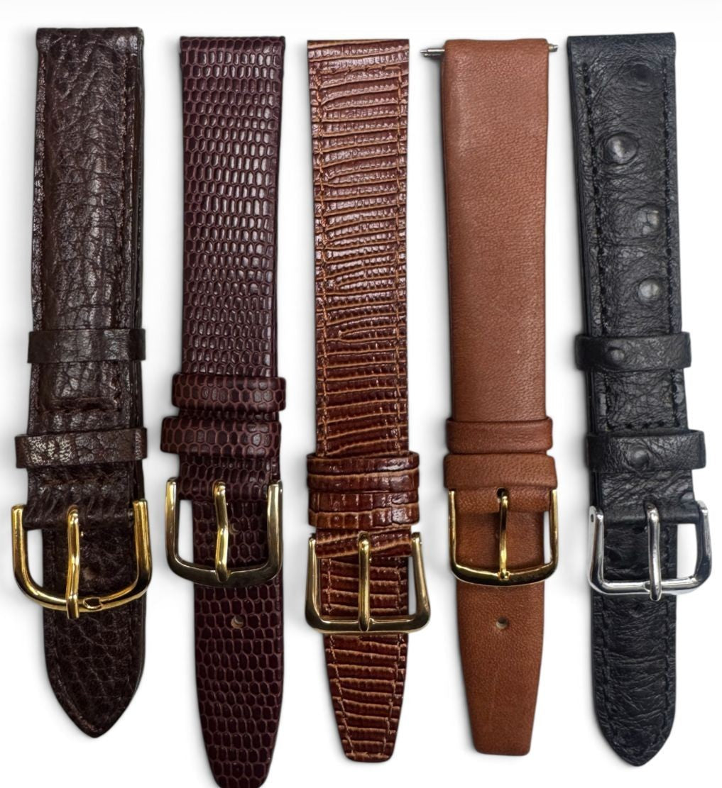 LOT OF 10 WATCH BANDS 16MM GENUINE LEATHER ALLIGATOR MIX STYLE AND COLORS